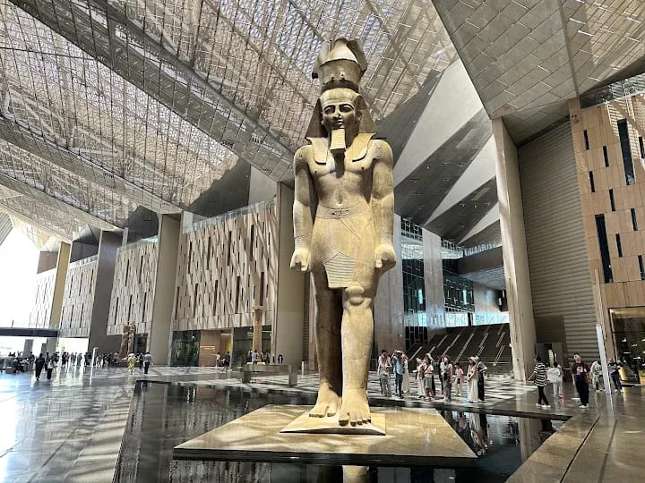 The Grand Egyptian Museum, Ramses II statue in the grand hall.